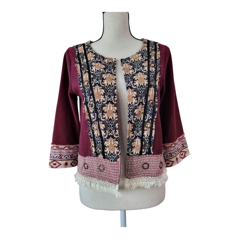 Gimmicks BKE Open Cardigan Jacket S Tribal‎ Fringe Western Festival Boho Aztec